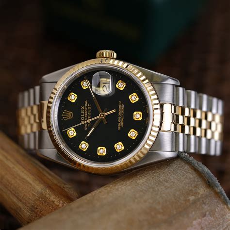 rolex black dial oyster perpetual day date 16233|rolex 16233 diamond bezel.